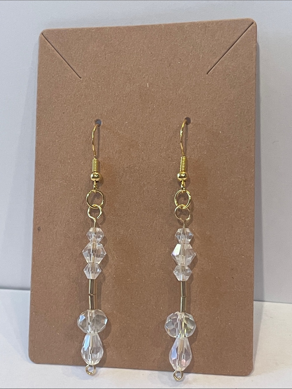 Gold Crystal Drop Earrings - Clear Bead Dangle